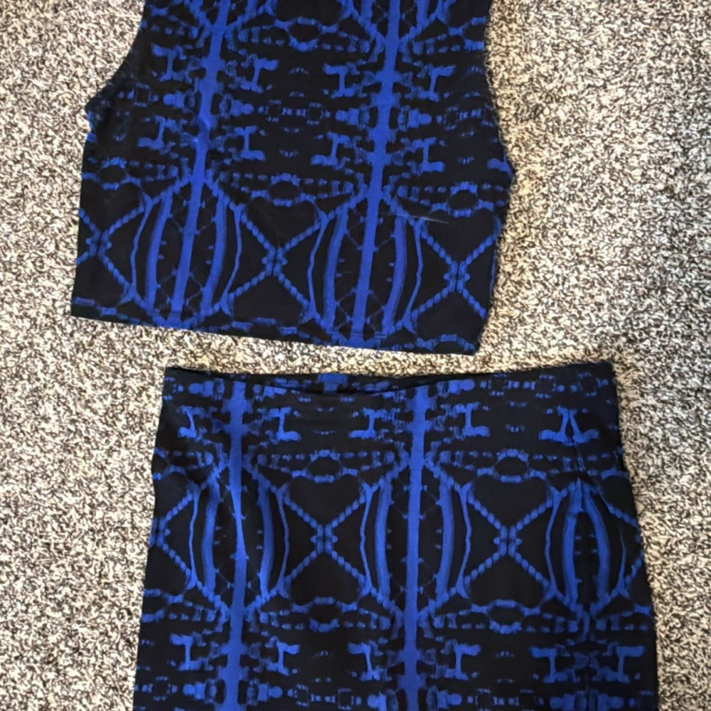 Express Black and Blue Geometric Mini Skirt